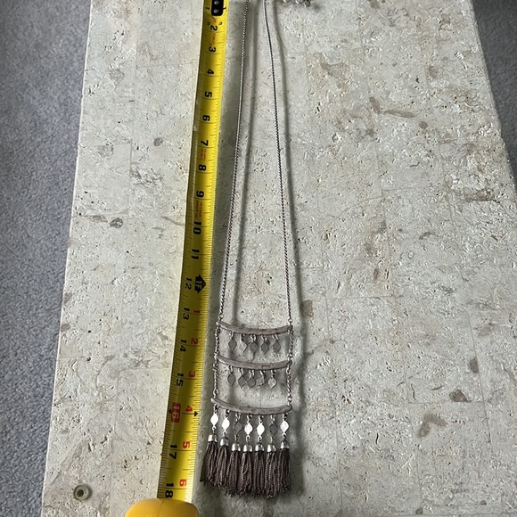 Lucky Brand 18in silver necklace with tiered pendant and fringes - Picture 3 of 3